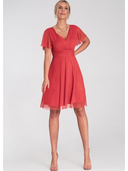 Oranžové tylové šaty s krátkym rukávom