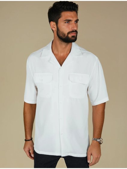 Biela pánska viskózová košeľa s krátkym rukávom