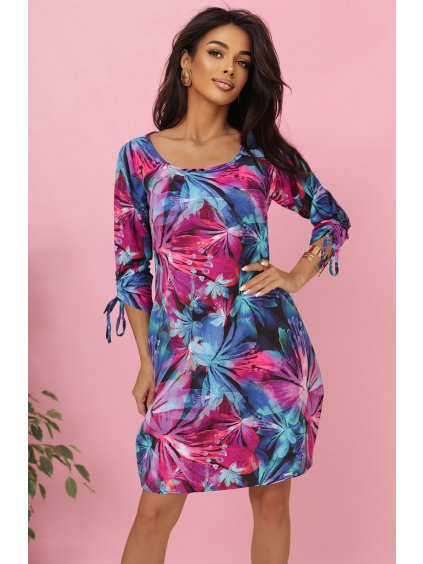 Modro-ružové kvetované šaty ELLA