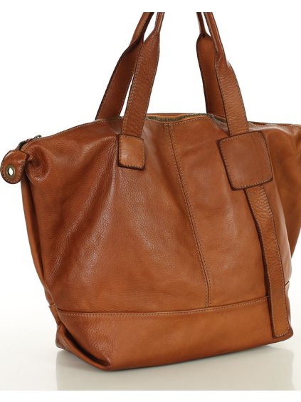 MARCO MAZZINI Camel dámska priestranná kožená shopper kabelka