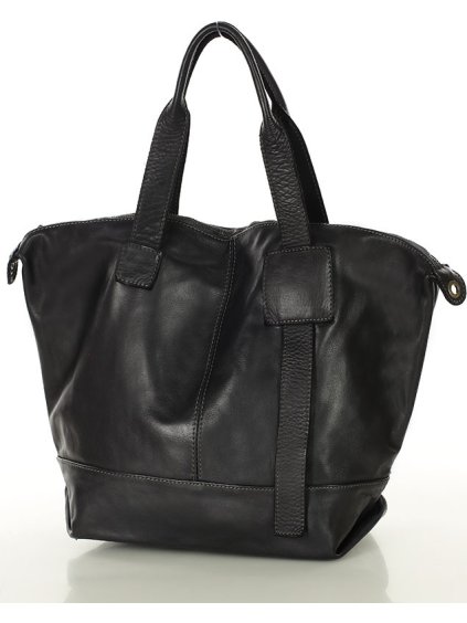 MARCO MAZZINI Čierna dámska priestranná kožená shopper kabelka