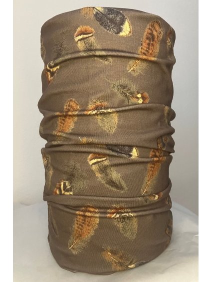 Hnedý multifunkčný šál s motívom pierok