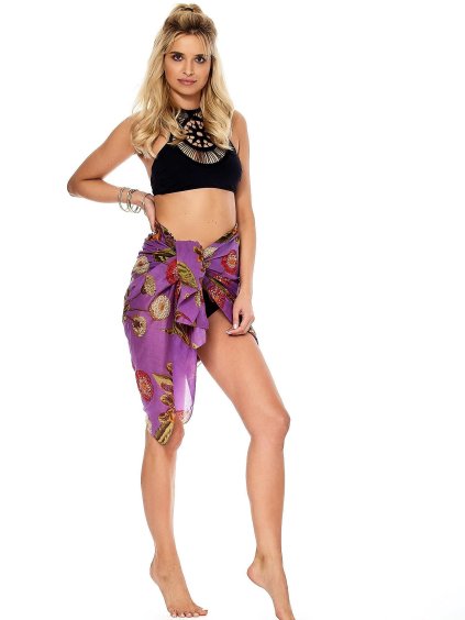 Fialové pareo s kvetinami