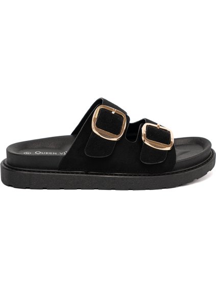 Dámske čierne nazuváky so zlatými prackami