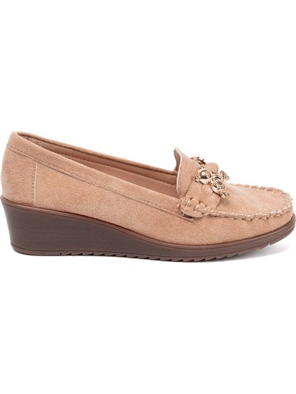 Dámske béžové poltopánky s medvedíkovou aplikáciou, podpätok 4 cm