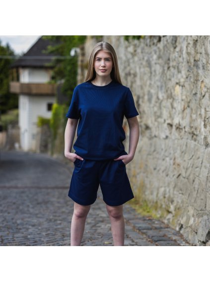 Tmavomodré unisex bavlnené tričko bez potlače