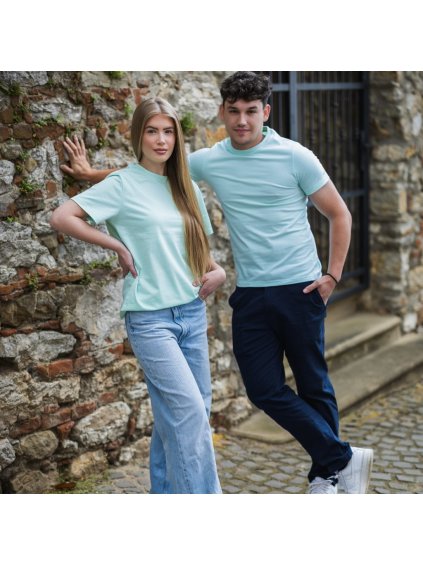 Mintové unisex bavlnené tričko bez potlače