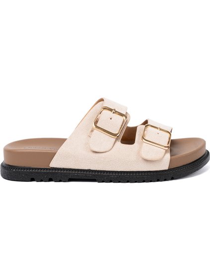 Svetlobéžové dámske nazuváky so zlatými prackami