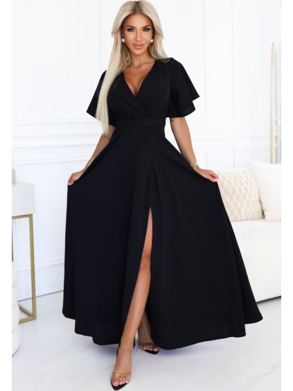Čierne dlhé šaty s výstrihom JENNIFER