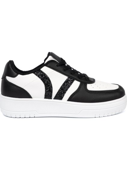Štýlové čierno-biele dámske sneakersy s trblietavými vsadkami