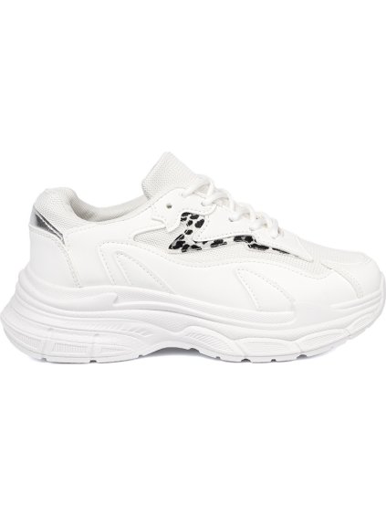 Biele dámske tenisky na platforme s ozdobným prvkom