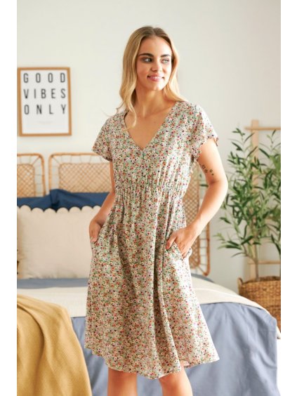 (Veľ. M) Dámska nočná košieľka s jemnou potlačou kvetov