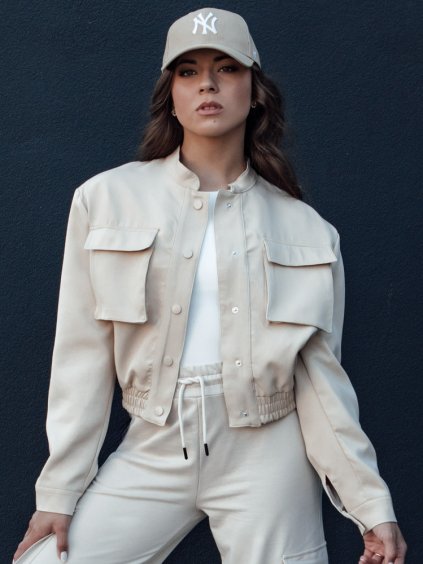 Béžová dámska bombera s veľkými vreckami PRIEV