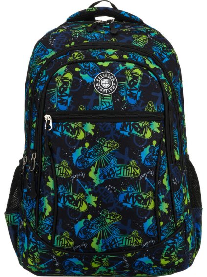Peterson Čierny školský plecniak so vzorom skateboardu
