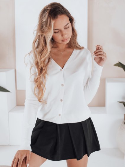 Biely dámsky sveter na gombíky s viskózou CHICGLOW