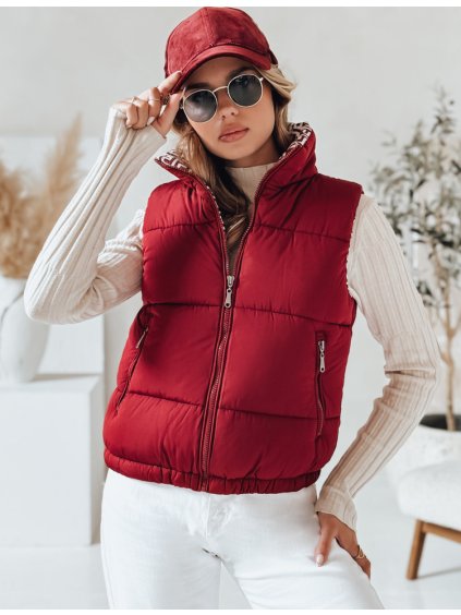 Vínová dámska krátka prešívaná vesta URBANELLE s elastickým pásom