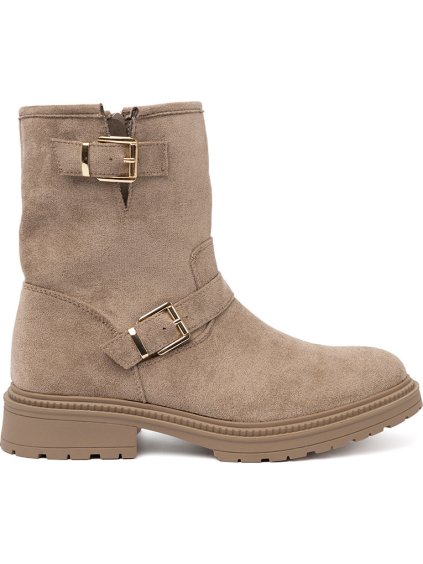 Béžové semišové dámske členkové topánky s ozdobnými sponami