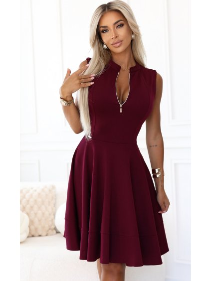 Dámske vínové šaty s predným zipsom
