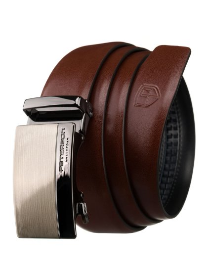 Peterson Pánsky tmavohnedý kožený opasok s automatickou striebornou prackou