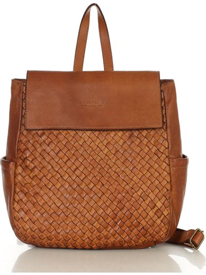MARCO MAZZINI Camel dámsky kožený tkaný plecniak s vreckami