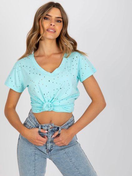 Mintové tričko s dierovaním