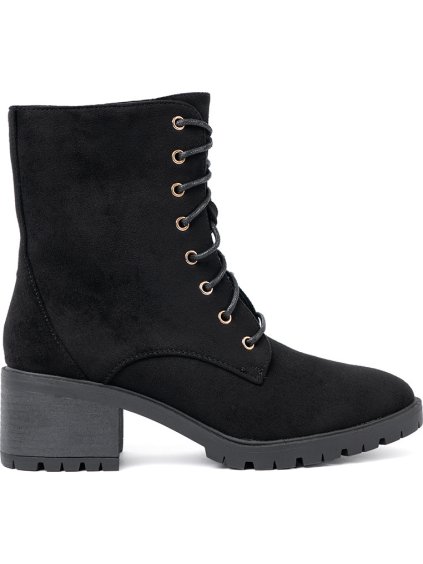 Pohodlné dámske čierne členkové topánky s oválnou špičkou, podpätok 6 cm