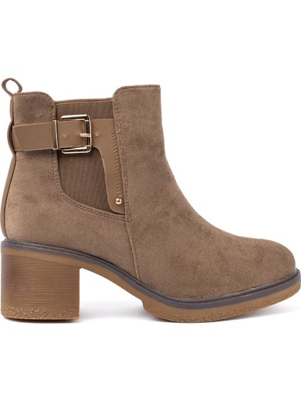 Štýlové dámske béžové členkové topánky na pohodlnom podpätku, podpätok 6 cm