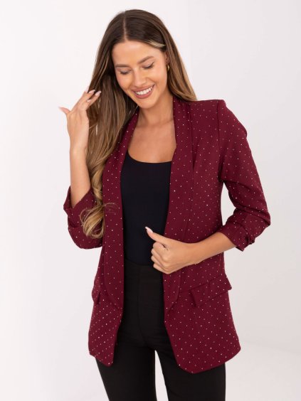 Vínový dámsky blejzer z viskózy s bodkovým vzorom