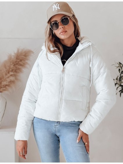 Biela dámska krátka prešívaná bunda s kapucňou GLAMVO