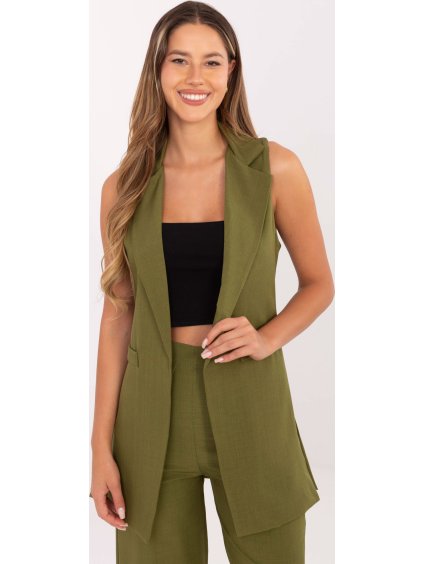 Elegantná dámska olivová vesta s golierom
