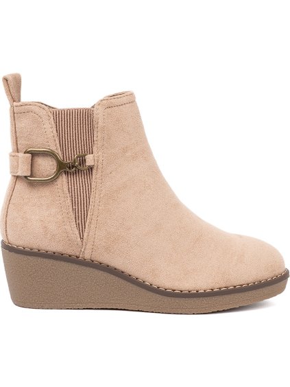 Béžové dámske členkové topánky na pohodlnom nízkom kline