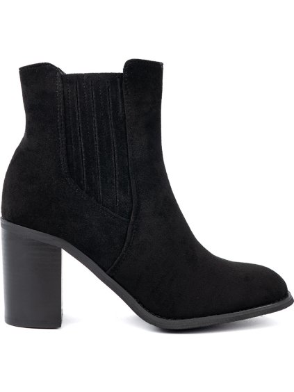 Semišové dámske čierne členkové topánky na stĺpiku, podpätok 8 cm