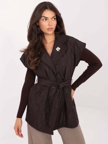 Tmavohnedá dámska prešívaná vesta s vreckami