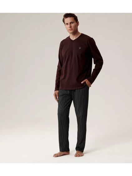 Atlantic Pánske bavlnené dlhé pyžamo so vzorovanými nohavicami