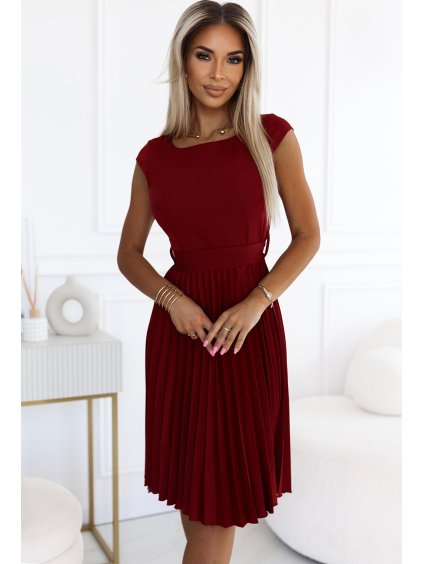 (Veľ. XL) Bordové šaty s plisovanou sukňou CELESTE