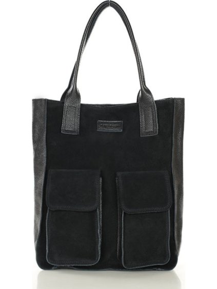 MARCO MAZZINI Čierna kožená shopper kabelka s vreckami
