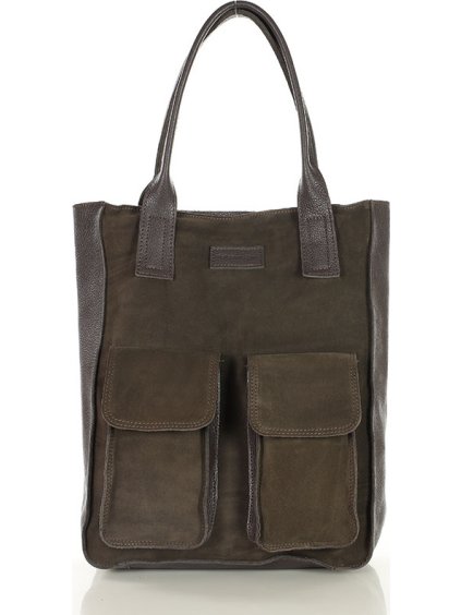 MARCO MAZZINI Tmavohnedá kožená shopper kabelka s vreckami