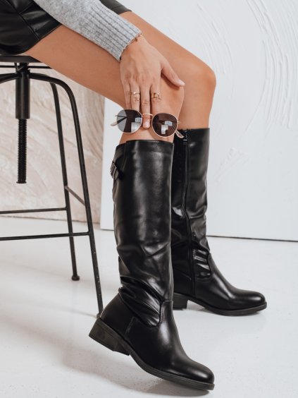 Čierne dámske vysoké čižmy na podpätku, podpätok 4 cm