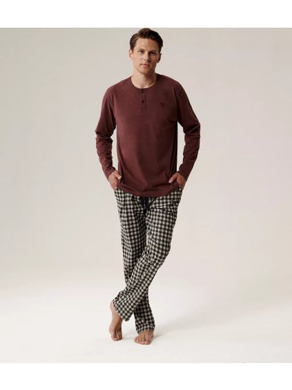 Atlantic Pánske dlhé bavlnené pyžamo so vzorovanými nohavicami