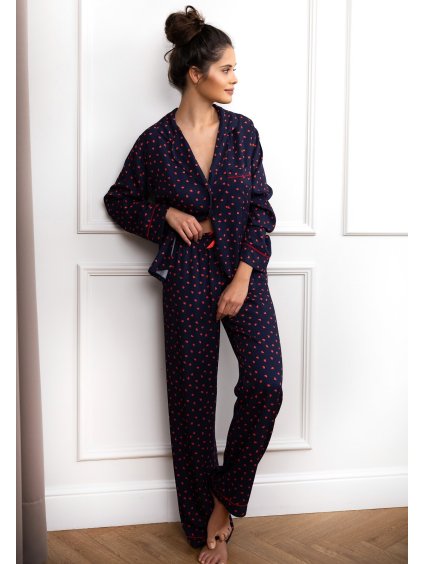 Sensis Tmavomodré dámske viskózové pyžamo Sophia so srdiečkami