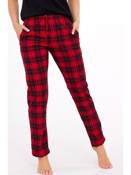 Cornette Červeno-čierne kárované dámske dlhé nohavice na spanie