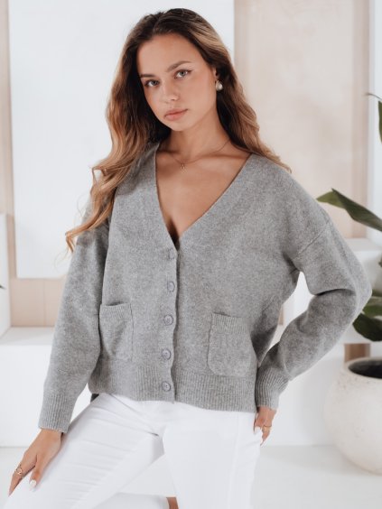 Sivý dámsky krátky kardigán SORELIE s viskózou