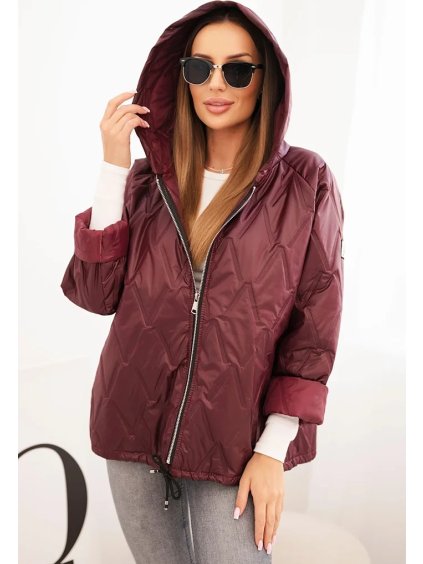 Dámska vínová prešívaná bunda s kapucňou