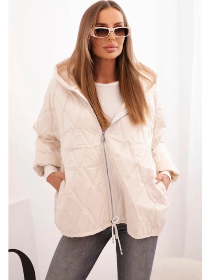 Dámska smotanová prešívaná bunda s kapucňou
