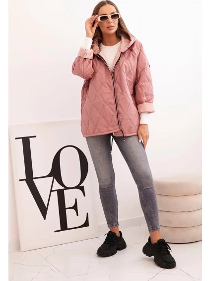 Dámska ružová prešívaná bunda s kapucňou