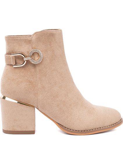 Elegantné dámske členkové béžové topánky s ozdobnou sponou, podpätok 7 cm