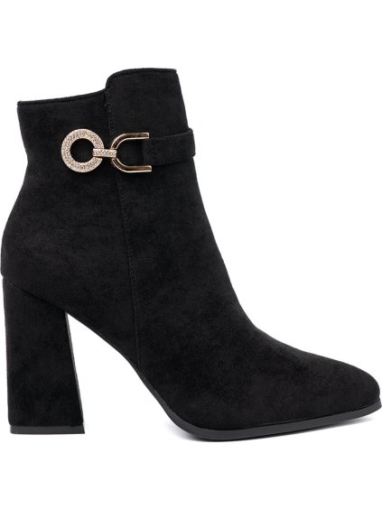 Elegantné dámske čierne členkové topánky s ozdobou, podpätok 10 cm