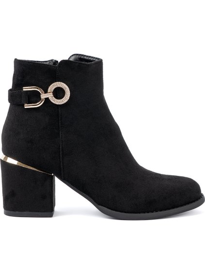 Čierne dámske členkové topánky s elegantnou sponou, podpätok 7 cm