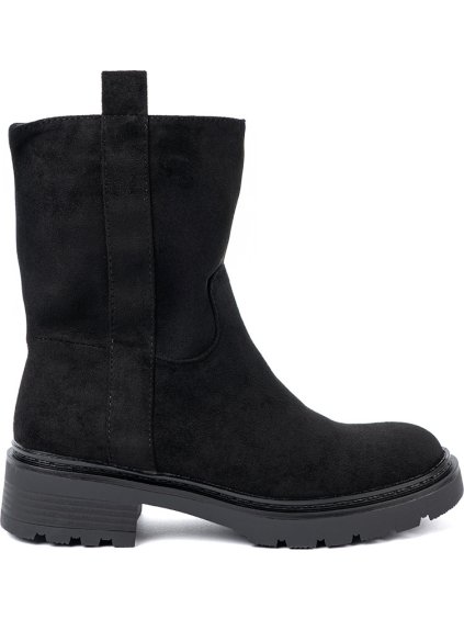 Štýlové dámske čierne čižmy nad členok s hrubou podrážkou