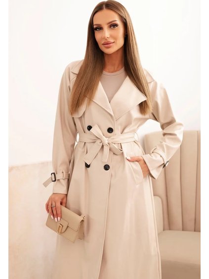 Dámsky smotanový trenčkot s pásikom